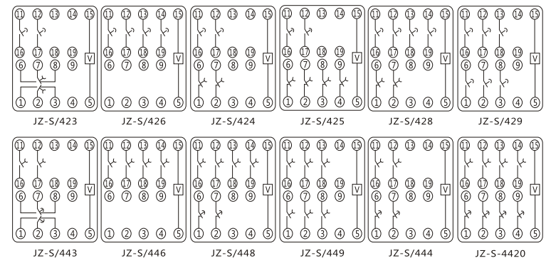 JZ-S/345靜態(tài)可調(diào)延時(shí)中間繼電器內(nèi)部接線圖及外引接線圖 JZ-S/345靜態(tài)可調(diào)延時(shí)中間繼電器內(nèi)部接線圖及外引接線圖